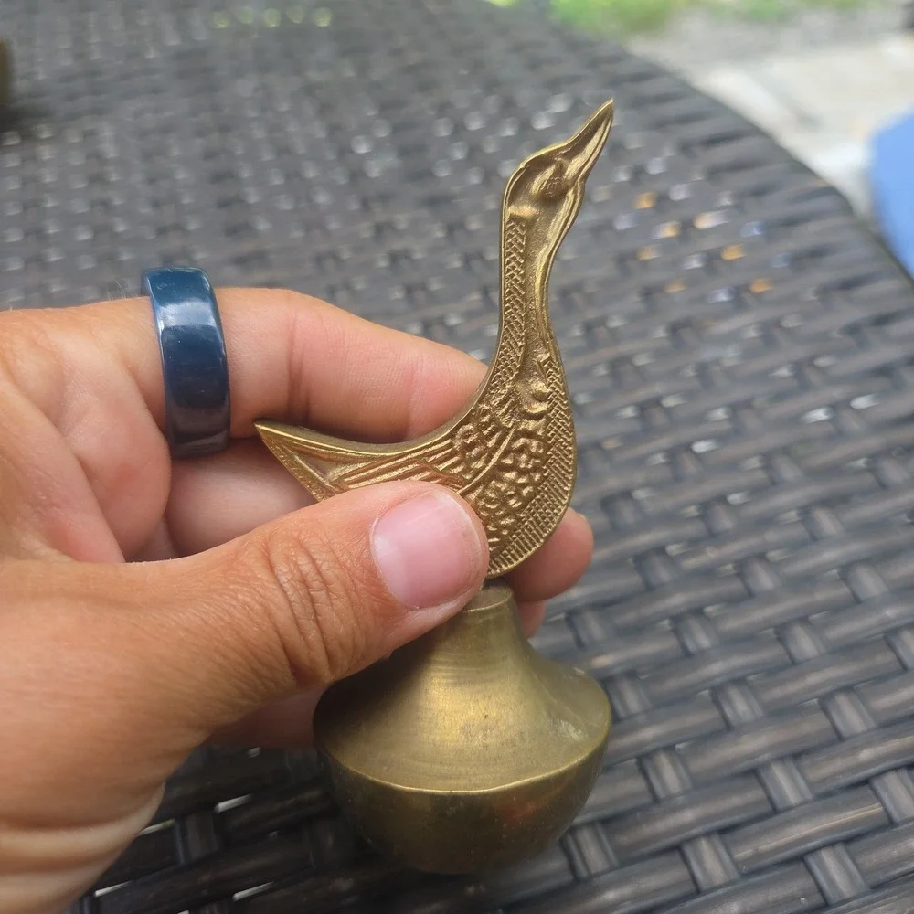Vintage Solid Brass Duck Bird Hand Bell Figurine Desk Bell Cottage Cabin Core